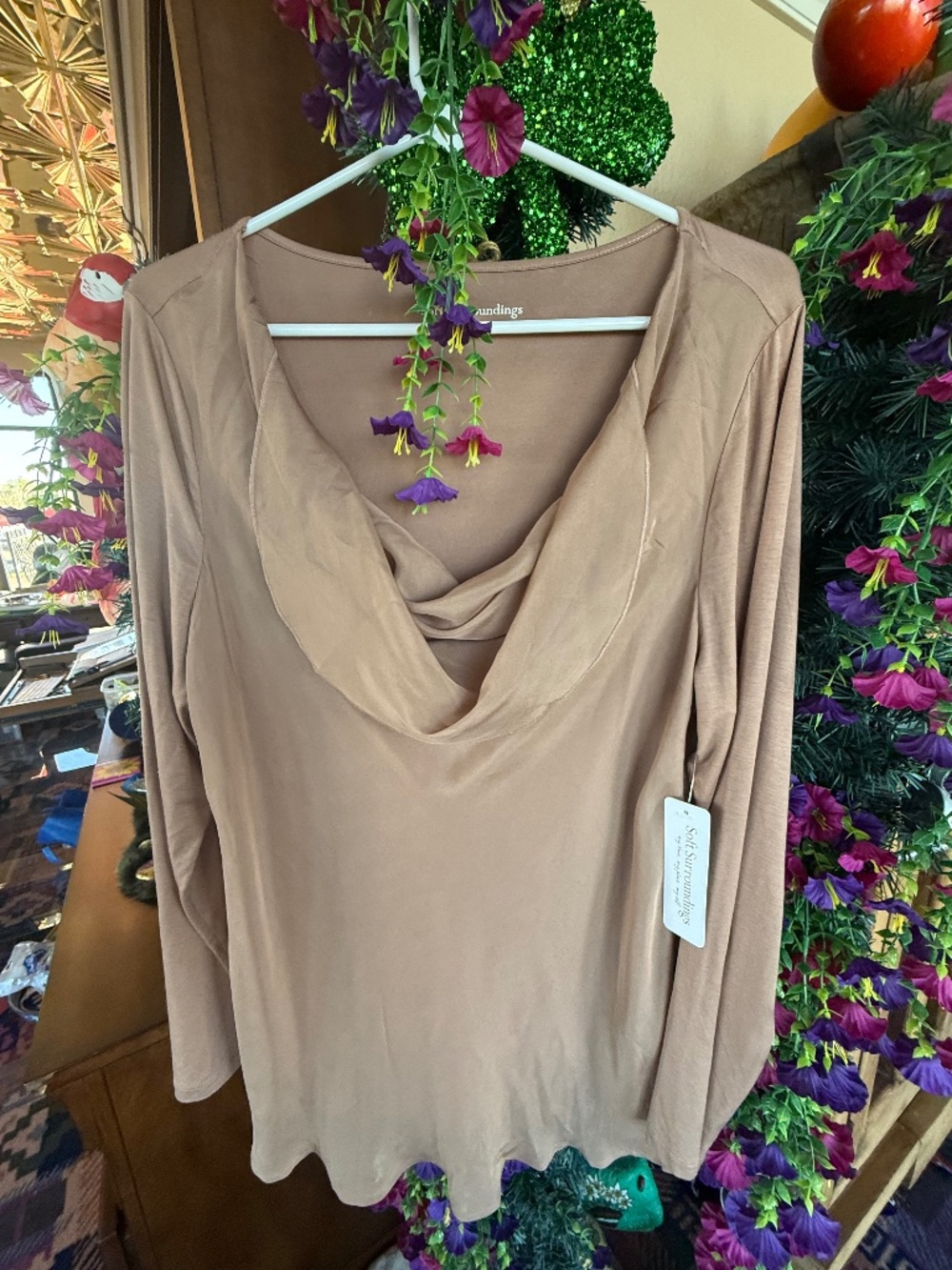 Evening wear chocolate malt Nikita top. size L. soft surroundings nwt